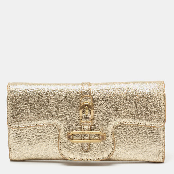 Jimmy Choo Bags Jimmy Choo Metallic Gold Leather Flap Wallet Poshmark